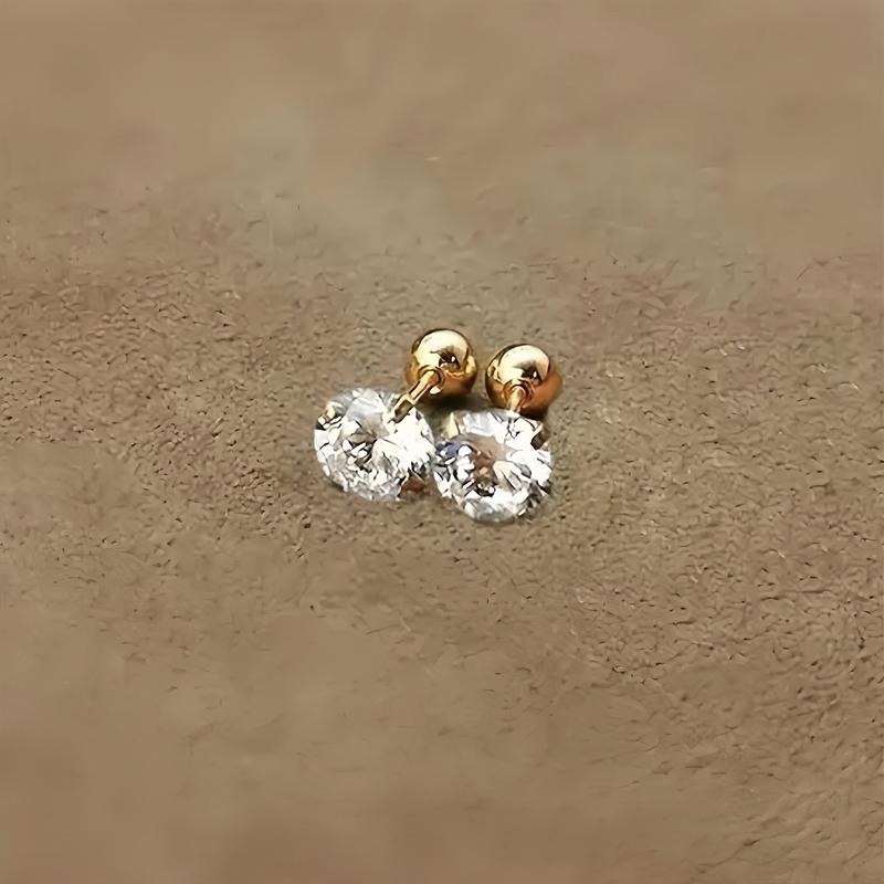 3 Pairs Gold Stainless Steel Cubic Zirconia Stud Earrings