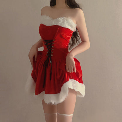 Lace-Up Edelweiss Tube Top Dress Shawl Hat Set