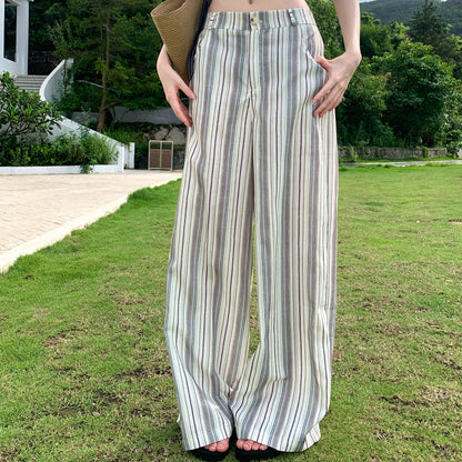 Brown Bikini Striped Wide-Leg Pants Suit