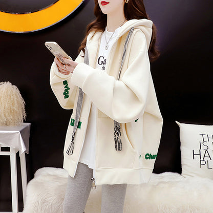 Loose-Fitting Casual Hooded Sweatshirt Jacket
