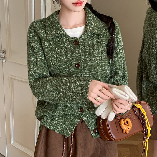 Two-Tone Lapel Knitted Cardigan