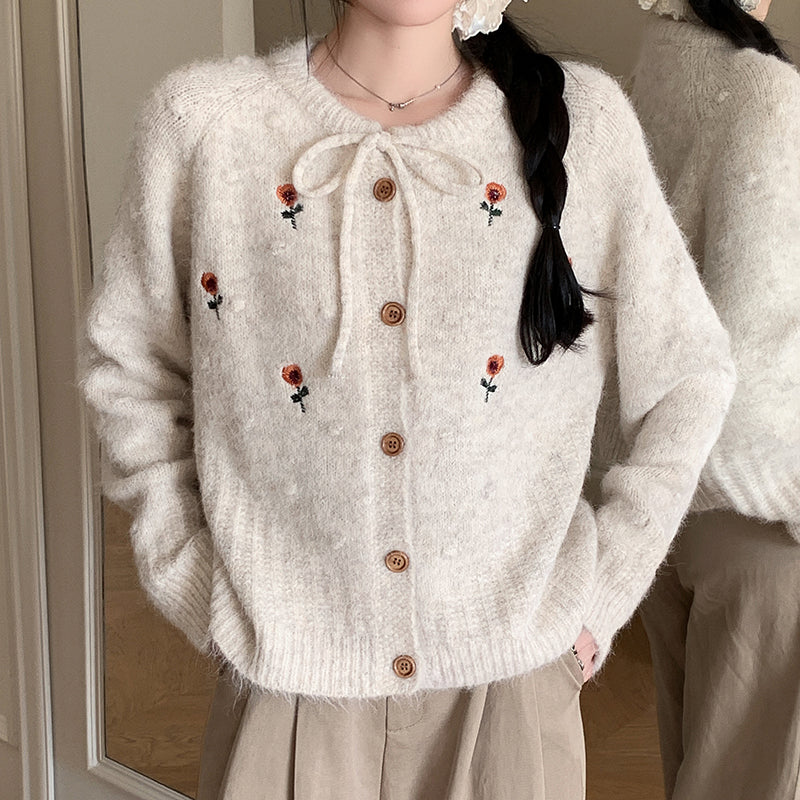 Embroidered 3D Flower Knit Sweater Jacket