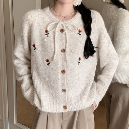 Embroidered 3D Flower Knit Sweater Jacket