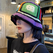 Open knit multicolored woven bucket hat