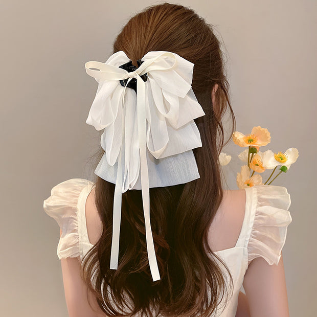 Mesh Bow Tassel Shark Hair Clip