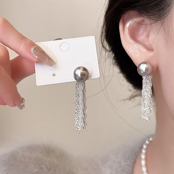 Pearl Tassel Silver Needles Unique Earrings