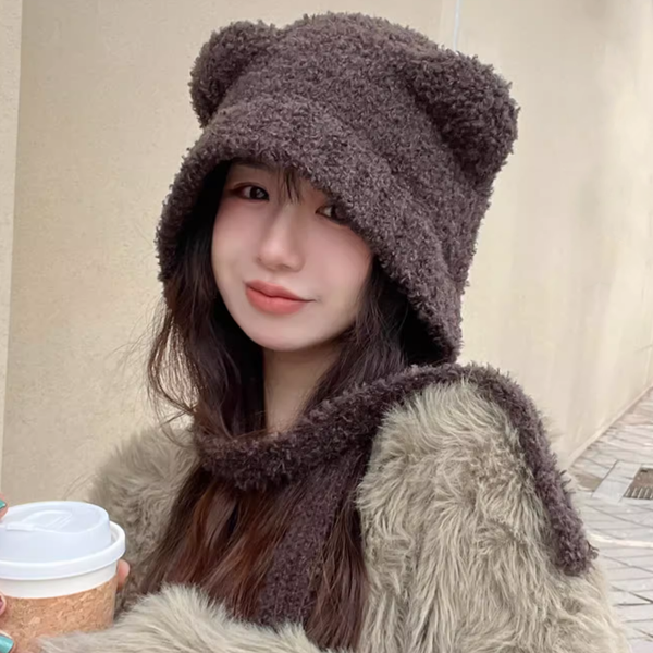 Circumference Plush Bear Versatile Warm Knitted Hat