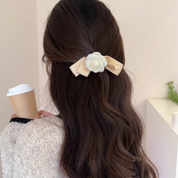 Flower Bow Hairpin Fabric Shark Clip Hair Accessory