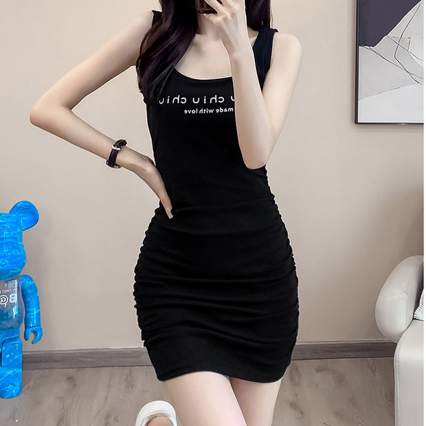 Slim fit monogrammed stretch sleeveless bodycon dress