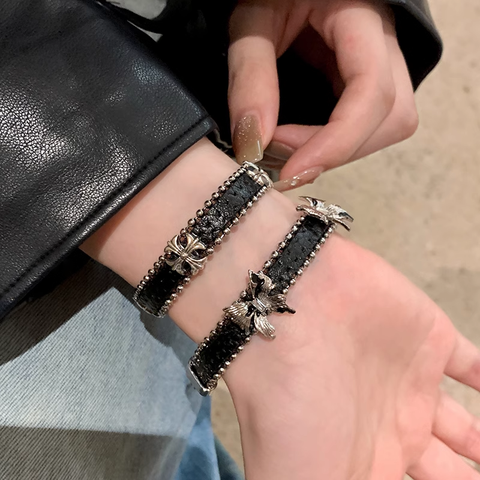 Retro Black Cross Leather Cord Temperament Bracelet