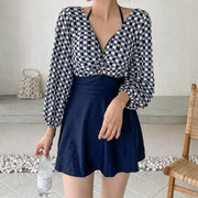 V-neck twist long-sleeve one-piece swimsuit