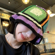 Open knit multicolored woven bucket hat