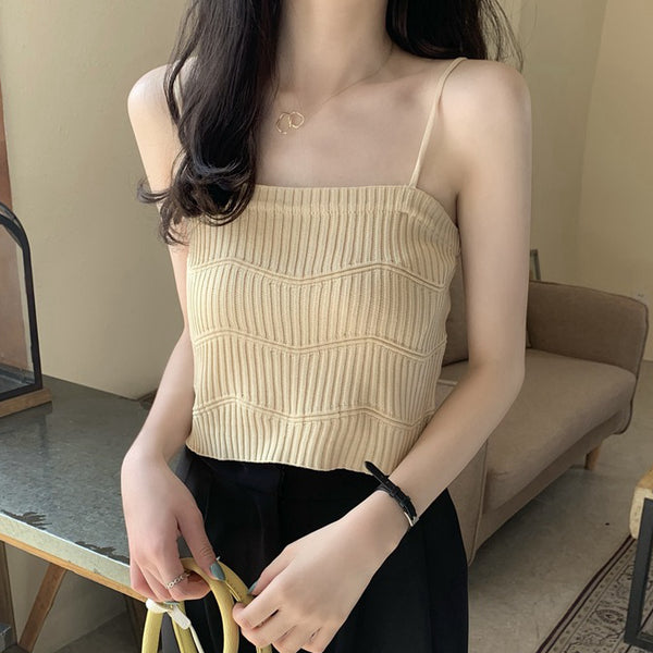 Solid Color Knitted Short Slim Fit Camisole