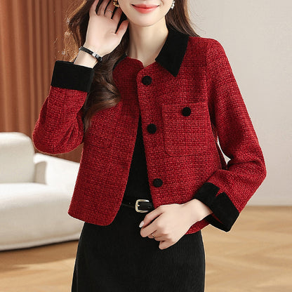 Red Collared Wool-Blend Coat