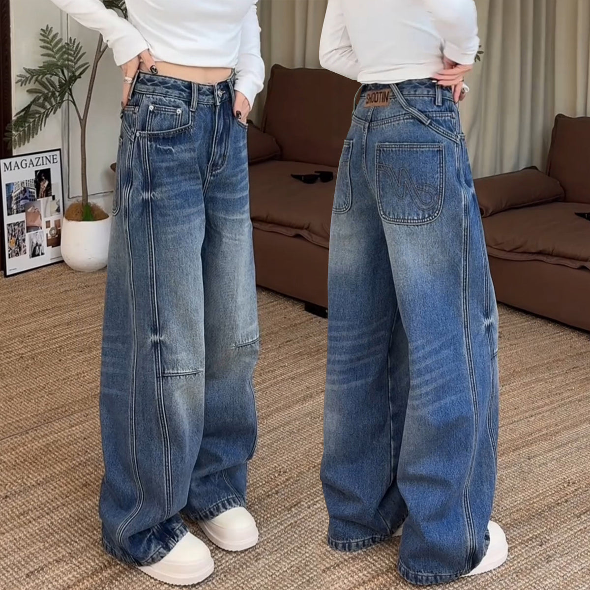 Fleece-Lined Vintage Wide-Leg Trousers