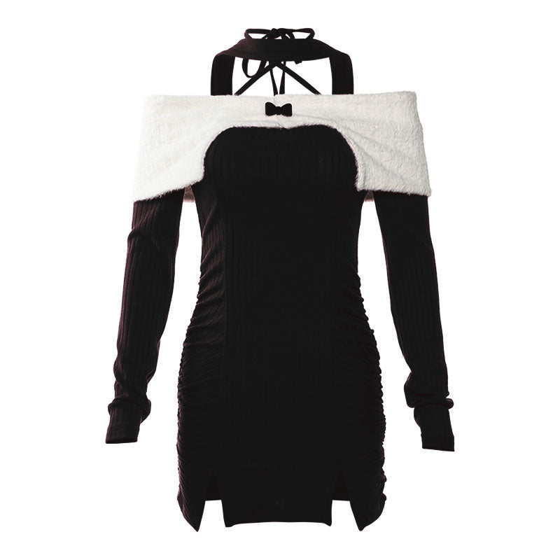 Slim Halter Neck Christmas Long Sleeve Knitted Dress