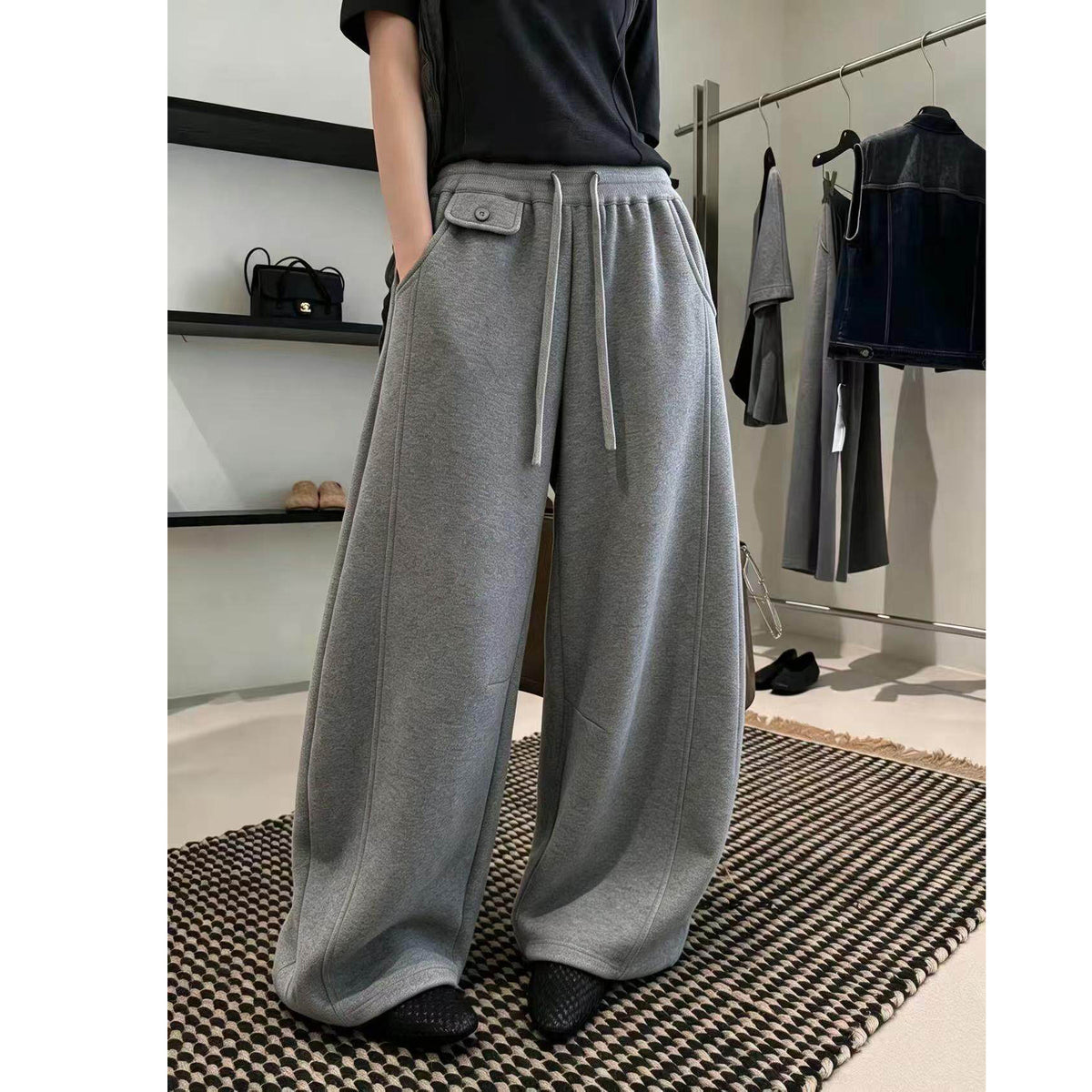 Lazy Style Drawstring Wide-Leg Sweatpants