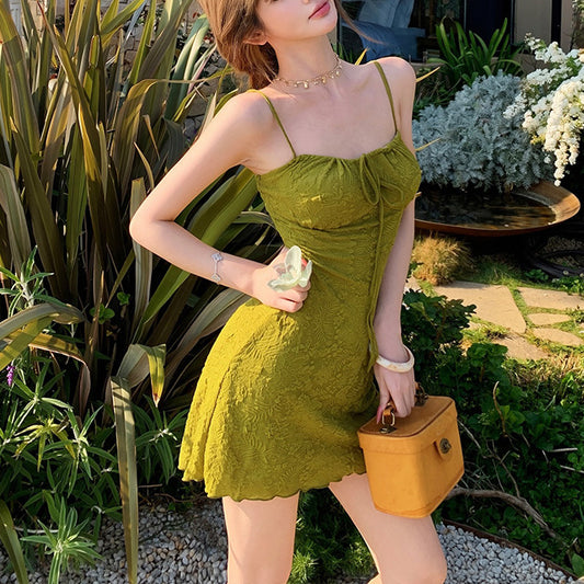 Retro-Style Vacation Textured Slip Dress