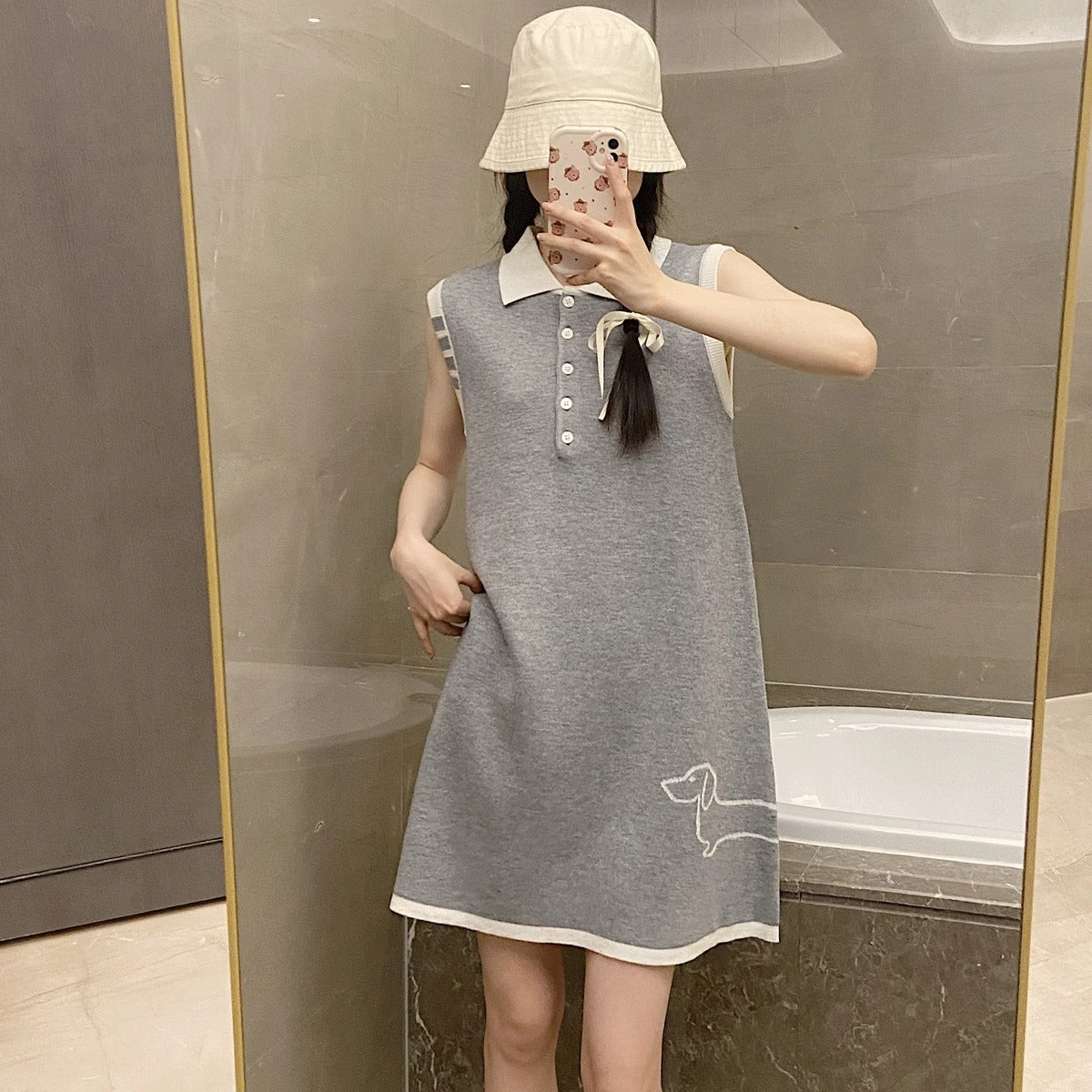 Polo Collar Elegant Knitted Vest Dress
