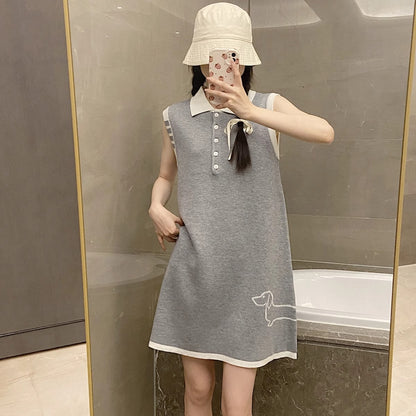 Polo Collar Elegant Knitted Vest Dress