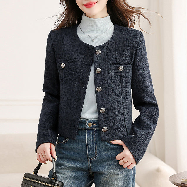 Casual Blue Cropped Jacket
