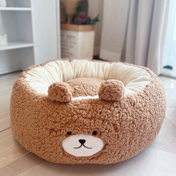Cartoon Doghouse Panda Nest Plush Pet Mat Round Bed