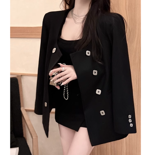 Black double breasted casual blazer top