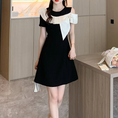 Color Block Simple Fashionable Short Dress