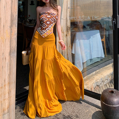 Bohemian-Style Printed Resort Two-Piece Set
