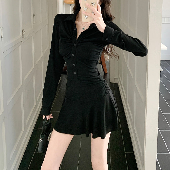 Sporty Polo Neck Dress With Waist