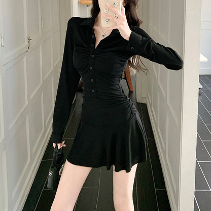 Sporty Polo Neck Dress With Waist