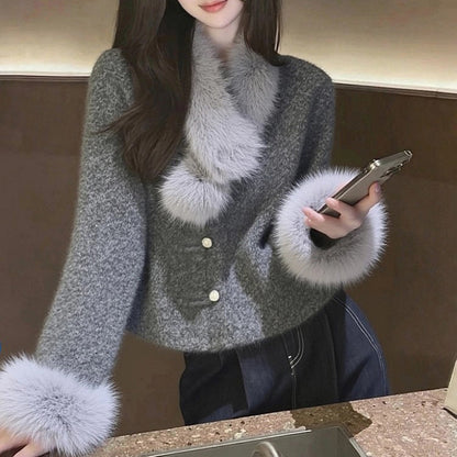 Stylish Gray Fur Coat