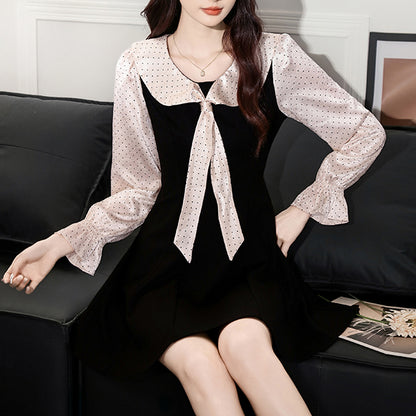 Sweet Preppy Style Contrasting Polka Dot Dress