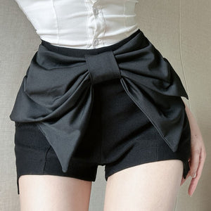 Bow-Tie Fashionable Stretchy Irregular Black Shorts