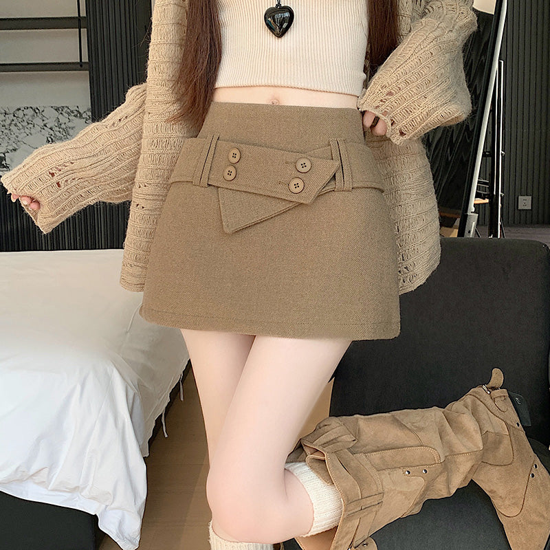 Vintage-Style High-Waisted A-Line Wool Skirt