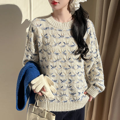 Sweet Loose Contrast Color Sweater