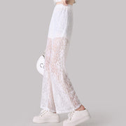 70% Lace chiffon loose wide-leg white trousers