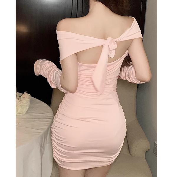 Backless Lace-Up Cutout Pleated Bodycon Dress