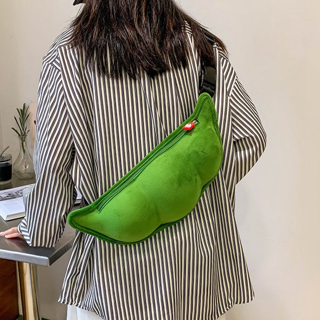 Fluffy Edamame Zipper Casual Shoulder Chest Bag