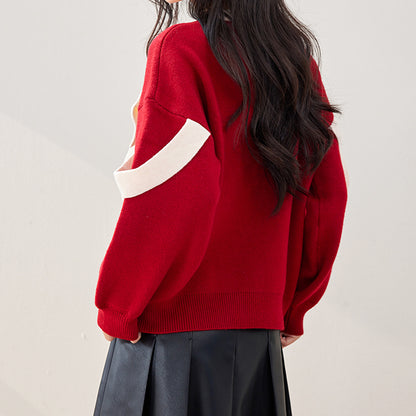 Bow Round Neck Christmas New Year Knitted Sweater