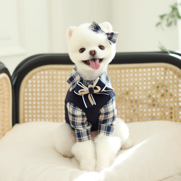 Plaid Knit Dog Polo Collar Shirt