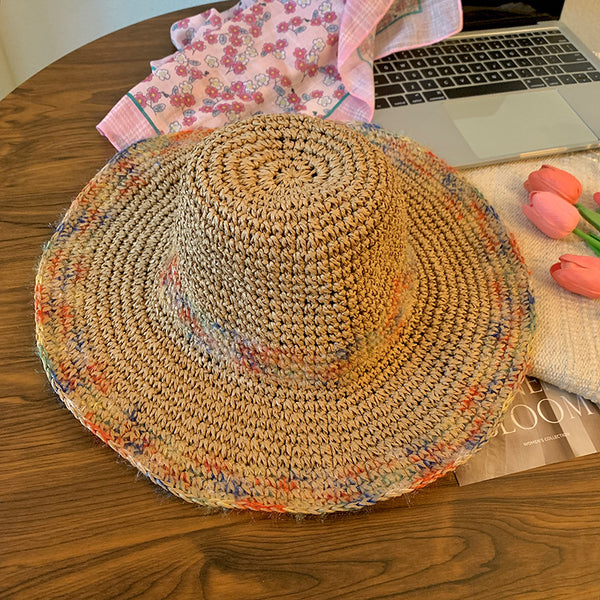 Gradient Rainbow Woven Sun Protection Straw Hat