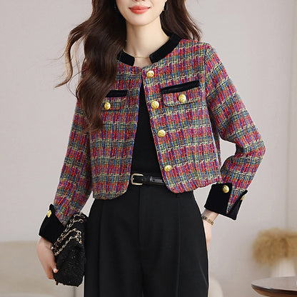 Stylish Velvet Plaid Jacket