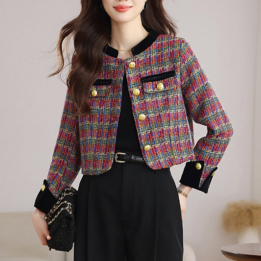 Stylish Velvet Plaid Jacket