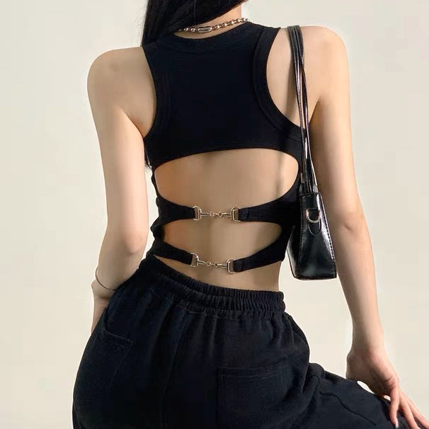 Cutout back skinny stretch sleeveless tank top