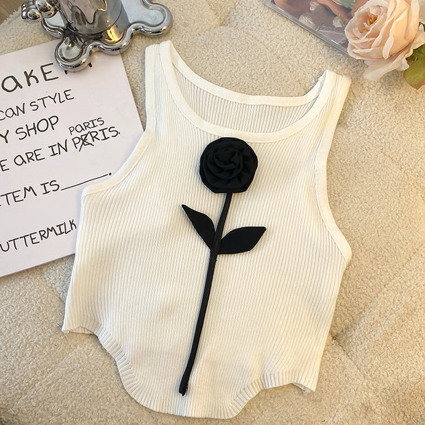 Rose slim fit sleeveless ice silk knit tank top