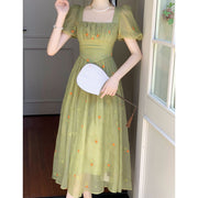 Square neck chiffon neck puff sleeve long dress