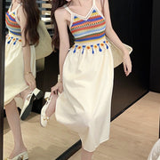 Colorful ethnic resort style paneled slip dress