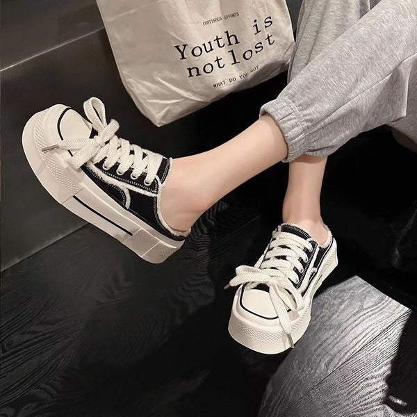 Raw Square Toe Cross Lace Up Casual Shoes