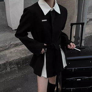 Black Long Sleeve Fake Two Piece Suit Dress
